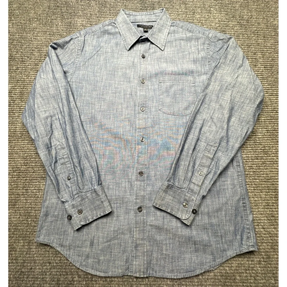 Banana Republic Button Down Shirt Men M Blue Chambray Soft Wash Standard Fit